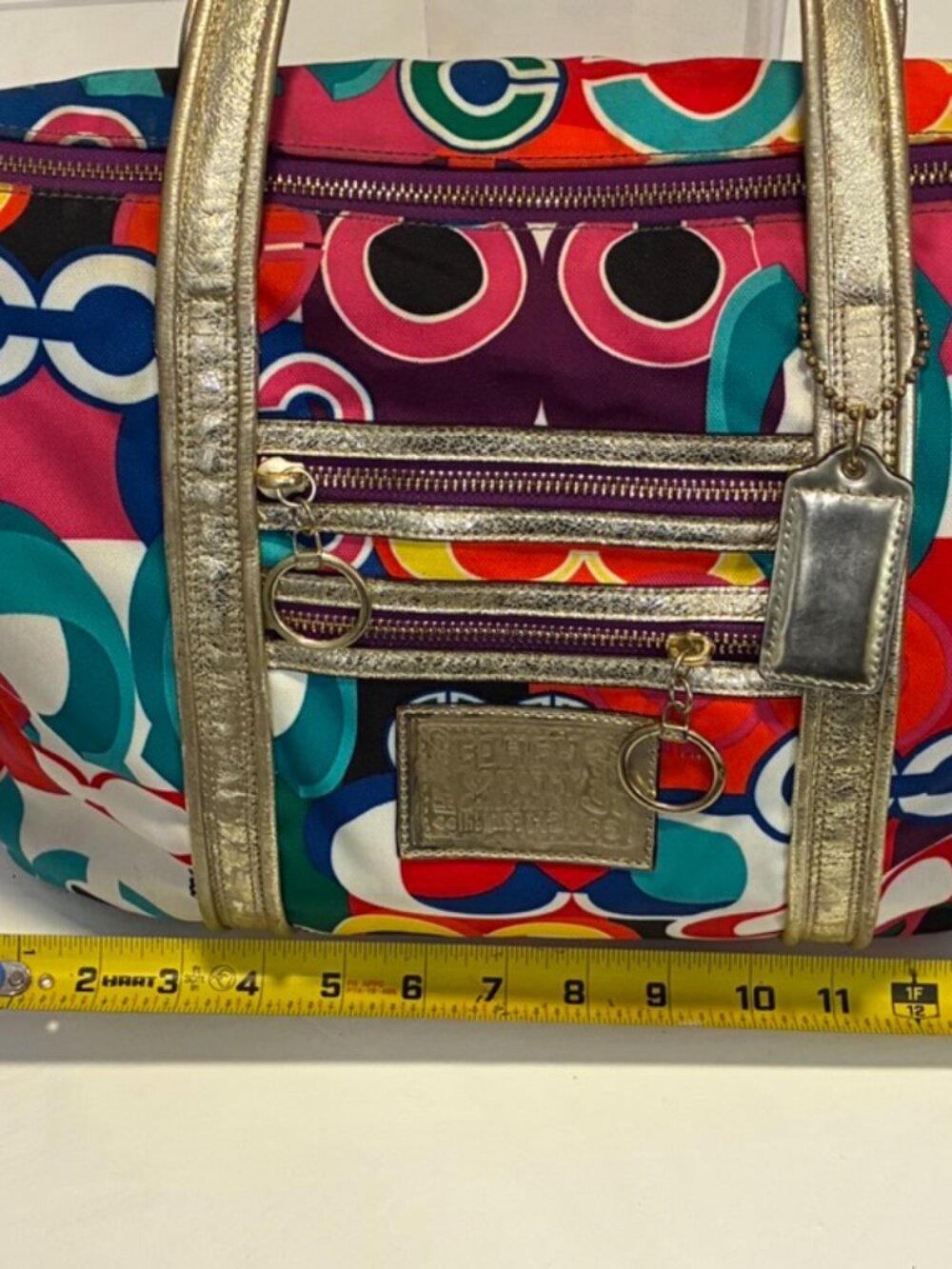 Coach Poppy Glam Tote Multicolor Signature Canvas Metallic Gold 13830 - Picture 15 of 16
